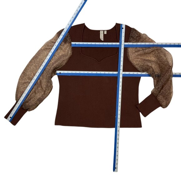 Anthropologie Dolan Puff Sleeve Sweater 1X Plus Brown Motif Animal Print Fall - Picture 4 of 11